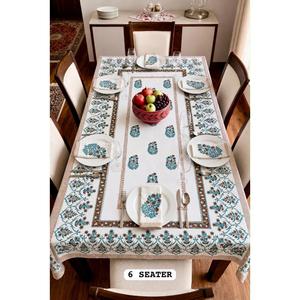 Modern Floral Hand Block Printed 100% Cotton <b>Dining</b> <b>Table</b> <b>Cover</b> and Napkins for 6 Seater Home Use - Product Image 1