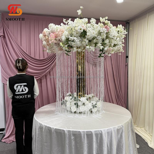 SMOOTH High Quality Metal Table Centerpiece Display <b>Stand</b> Gold Mirror Round Flower <b>Stand</b> With Bead Curtain - Product Image 1