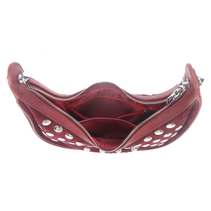 Bolso de hombro para mujer, de ante y terciopelo, color rojo vino, con remaches, estilo hobo, para uso urbano - Product Image 6