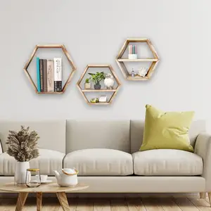 Estantes de pared modernos para decoración del hogar, estantería de espejo hexagonal flotante