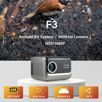 Nouveauté : Mini projecteur portable intelligent Full HD LCD Android 9 avec autofocus, 600 ANSI lumens, compatible 4K, pour cinéma maison et entreprise