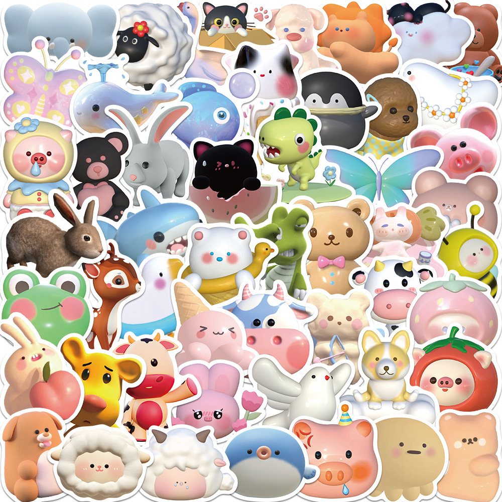 New Arrival 50pcs PVC Random Waterproof Cute Animal Sticker for Kids Teens Water Bottle Skateboard Computer