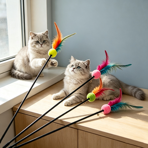 Juguete para gatos de longitud fija, con plumas desmontables y cable antirotura, para la dentición de gatitos, ideal para viajes y entrenamiento, regalo para gatos. - Product Image 2