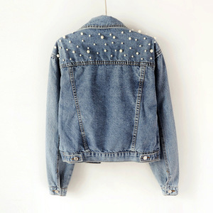 Nouveau femmes Denim <span class=keywords><strong>veste</strong></span> perlée perle lâche automne manteaux perle court élégant <span class=keywords><strong>mariage</strong></span> Denim <span class=keywords><strong>veste</strong></span> femmes - Product Image 2