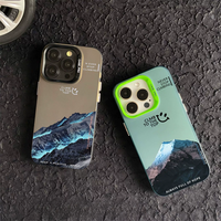 Coque de téléphone Montagne Flamme Rouge et Bleue pour iPhone 17 16 15 Pro Max 14, coque iPhone 17 gravée au laser motif montagne