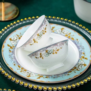 Jingdezhen — bols et assiettes en céramique de luxe, vaisselle chinoise résistante à la chaleur, haute qualité, combinaison de bols à bords dorins de style européen - Product Image 3