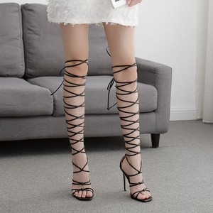 Sandali con tacco a spillo alti fino al ginocchio da donna, sexy, con lacci e cinturini, a punta aperta, per feste ed eventi - Product Image 1
