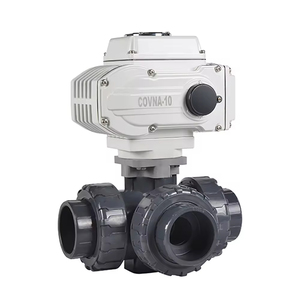 วาล์วไฟฟ้า COVNA DN40 ขนาด 1.5 นิ้ว แบบสามทาง พอร์ต L 24V AC วาล์วนิรภัย พร้อมตัวกระตุ้นแบบปรับได้ วาล์วบอลพลาสติก PVC แบบ True Union - Product Image 2