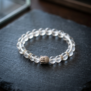 Pulsera de Cuarzo Pulido con Cabeza de Buda de Cristal Transparente Hecha a Mano, Joyería Curativa para el Día de Acción de Gracias - Product Image 1