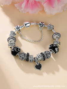 Pulsera estilo Pan que brilla en la oscuridad, superventas transfronterizo, con dijes de diamantes de imitación, corazón, flor y llave, joyería de moda - Product Image 2