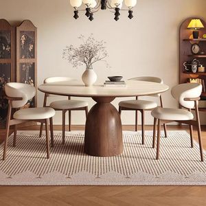 Tavolo da Pranzo Moderno in <span class=keywords><strong>Legno</strong></span> di Noce con Piano in Pietra Sinterizzata, Rotondo <span class=keywords><strong>per</strong></span> Ristoranti e Casa - Product Image 1
