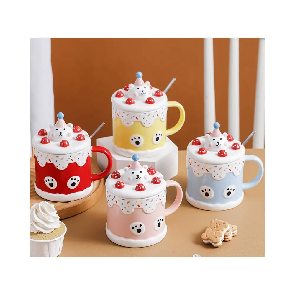 Cute cartoon bear birthday cake mug animals series Cup funny business gift holiday personality fun pattern color