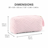 Pochette de maquillage matelassée bleu sarcelle avec fermeture éclair dorée et pompon, trousse de toilette de voyage douce et organisatrice