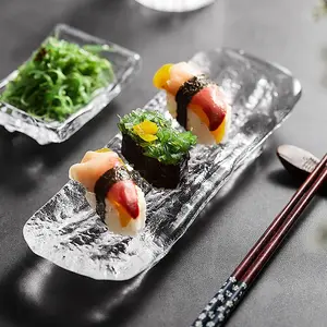Japanese rectangular tray sushi plate household thick glass dessert sashimi plates