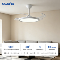 Ventilateur de plafond intelligent moderne à LED avec variateur d'intensité, télécommande et contrôle par application, faible bruit, pour chambre à coucher, petit modèle, 110-220 volts.