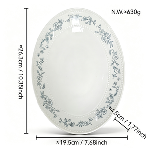 Assiette ovale en céramique <span class=keywords><strong>de</strong></span> 10,3 pouces, motif floral bleu, assiette à <span class=keywords><strong>poisson</strong></span>, assiette à soupe en porcelaine pour la maison et les restaurants - Product Image 5