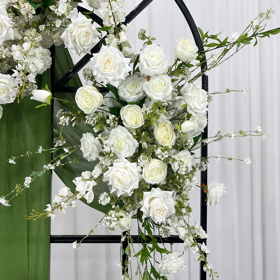 Promise PFR-402 Artificial White Roses and Green Leaves Wedding Table Centerpiece Party Decoration R