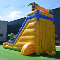 Toboggan aquatique gonflable tropical commercial sur le thème des palmiers, grand toboggan aquatique avec piscine pour enfants et adultes, location pour fêtes en plein air