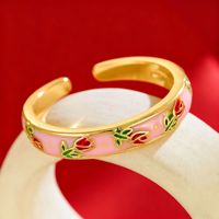 Bague en émail vintage à motif floral, bijou réglable de style chinois pour femme