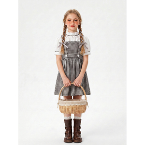 Costume da Fattoria per Bambine in 2 Pezzi, Camicia con Colletto Alto e Maniche a Sbuffo, Grembiule a Quadri Bianco e Nero, Costume per Oktoberfest - Product Image 5
