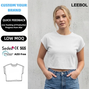 Abbigliamento <span class=keywords><strong>Donna</strong></span>: T-shirt Crop Top Vintage con Effetto Acid Wash, Logo Personalizzato, Aderente, Slim Fit - Product Image 1