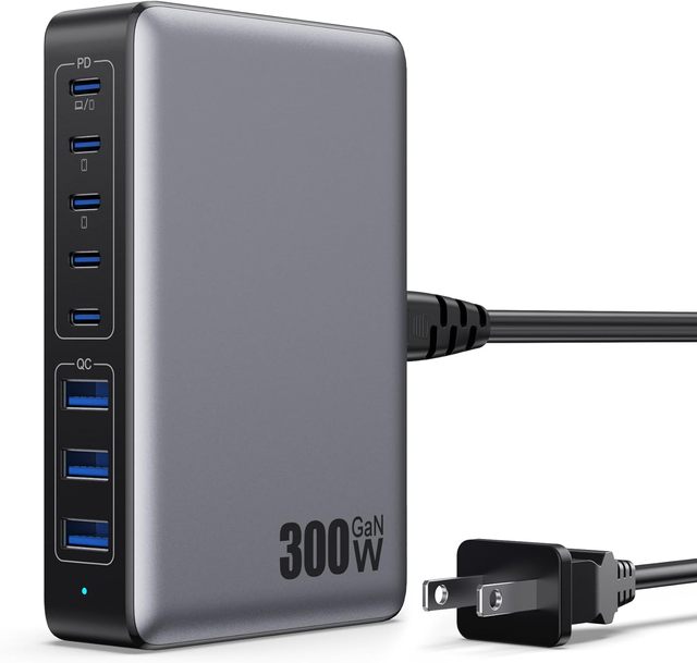 USB C Charger 300W USB C Charger Block, 8-Ports GaN IV Fast Charging Station,PD 100W Laptop Charger Hub Wall Charger Adapter