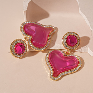 Boucles d'oreilles pendantes en résine rose <span class=keywords><strong>vintage</strong></span>, boucles d'oreilles plaquées or avec strass pour filles - Product Image 3
