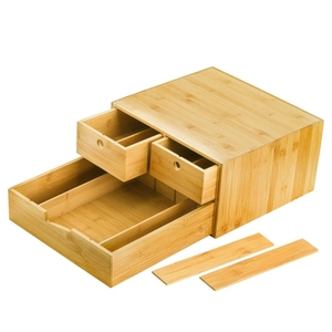 Ufficio cucina 2 livelli portabicchieri K portabicchieri scatola Organizer in bambù cassetto portaoggetti - Product Image 3