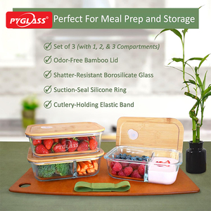 <span class=keywords><strong>ภาชนะ</strong></span>เก็บอาหารแก้วโบโรซิลิเกตคุณภาพสูง Pyglass พร้อมฝาไม้ไผ่ขัดเงาอย่างสวยงาม ชุด 4 ชิ้น - Product Image 4