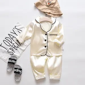 Teen Kid Silk Nightwear Button Down Sleepwear Long Sleeve 2pieces Animal Print Kids Satin Pajamas