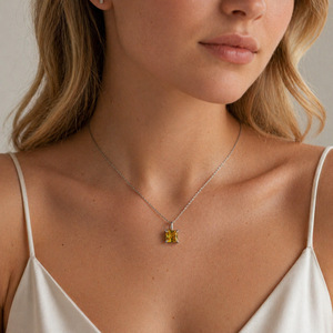 Collar de Lujo con Colgante de Zirconia y Piedra de Nacimiento, Diseño Geométrico Cuadrado, Colorido, de Acero Inoxidable, Estilo Europeo Americano, para Mujer - Product Image 2