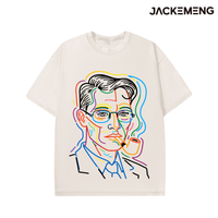 T-shirt Oversize Rétro Streetwear avec Motif Abstrait Arc-en-ciel et Portrait d'Homme, Esthétique Artistique, Manches Courtes, Vente en Gros depuis Entrepôt Local aux États-Unis