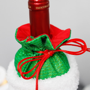 Hot Sale Plush Edged Wine Bottle Sleeve Set <b>Santa</b> Felt Craft Drawstring Closure <b>Christmas</b> Party Tabletop Gift Decoration - Product Image 6