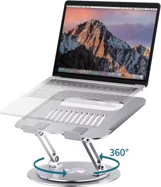 360° Rotating Aluminum Alloy Laptop Stand with Adjustable Angle & Cooling Ventilation Design