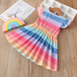 Nuovi vestiti per neonati vestito da ragazza estate abbigliamento per bambini cotone colorato arcobaleno a righe senza maniche abiti da principessa 0-5Y