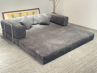 Canapé convertible multifonctionnel moderne compressible en velours côtelé orange avec support métallique, gain de place, pratique pour la détente à la maison