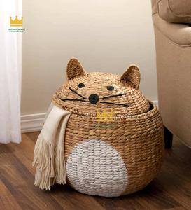 Vietnam Export Wholesale Cute Cat Water Hyacinth Animal Storage <b>Basket</b> <b>Laundry</b> <b>Basket</b> Baby Room Decoration - Product Image 5