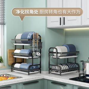 Égouttoir à vaisselle double couche en acier inoxydable pour comptoir avec support à baguettes, organisateur de rangement multifonctionnel - Product Image 3