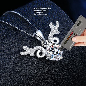 Collier en argent sterling S925 serti de diamants et de moissanite, pendentif cerf pour femme, design minimaliste, chaîne maille forçat, bijoux de voyage - Product Image 4
