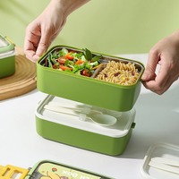 Boîte à lunch pour enfants en acier inoxydable 304, boîte à lunch portable grande capacité pour étudiants, boîte à bento à double couche avec poignée