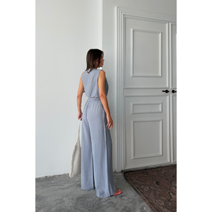 Conjunto de Blusa sin Mangas y Pantalón DegaJe Gris para Mujer, Talla S - Product Image 1