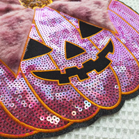 2026 Patchs thermocollants brodés personnalisés pour vêtements, motif citrouille, en chenille, avec grandes paillettes roses, broderie éco-responsable, pour Halloween