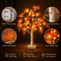 Lumière LED d'arbre en plastique à feuilles de bouleau 24L, double usage, alimentée par piles, éclairage intérieur avec indice de protection IP44 pour Pâques