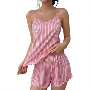 Women Floral Short-Sleeved 2-Piece Lounge Set Cami Shorts Summer Wear Breathable Elegant Smooth Fabric Elastic Waist - Product Image 5