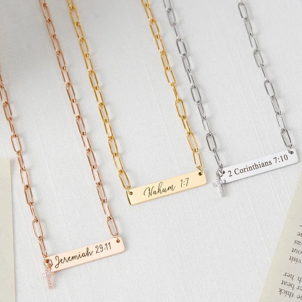 Collana con barra orizzontale in acciaio inossidabile nuovo di zecca collana personalizzata con nome della lettera del mondo data mamma con iniziali per bambini