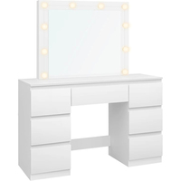 Table de toilette à 7 tiroirs avec lumières LED, luminosité réglable, coiffeuse, bureau avec grand miroir