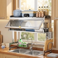Égouttoir à vaisselle autoportant à double niveau en acier inoxydable avec porte-couteaux, organisateur de vaisselle de cuisine moderne multifonctionnel
