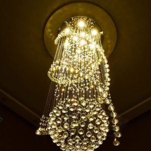 <span class=keywords><strong>Lustre</strong></span> en cristal K9 LED en acier chromé à double hélice en spirale <span class=keywords><strong>avec</strong></span> gouttes de pluie, diamètre 80 cm, hauteur 280 cm pour escalier - Product Image 1