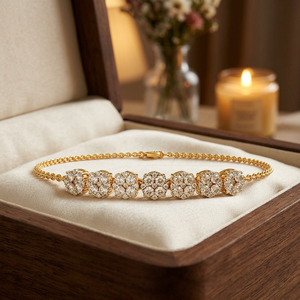 Bracelet tennis en argent 925 avec grappe florale de moissanite, finition jaune, bijoux fins, cadeau de mode pour femme, chaîne de poignet - Product Image 5