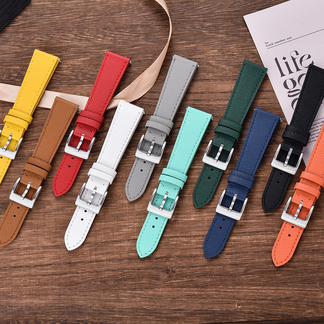 JUELONG Unisex Saffiano Calf Leather Watch Strap Quick Release Genuine Leather Watch Band 18/19/20/21/22/23/24mm